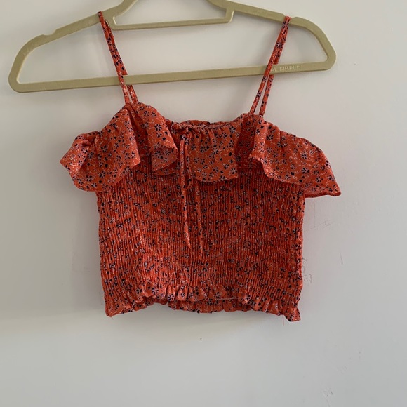 Salmon spaghetti-srap ribbed crop top - Picture 1 of 4